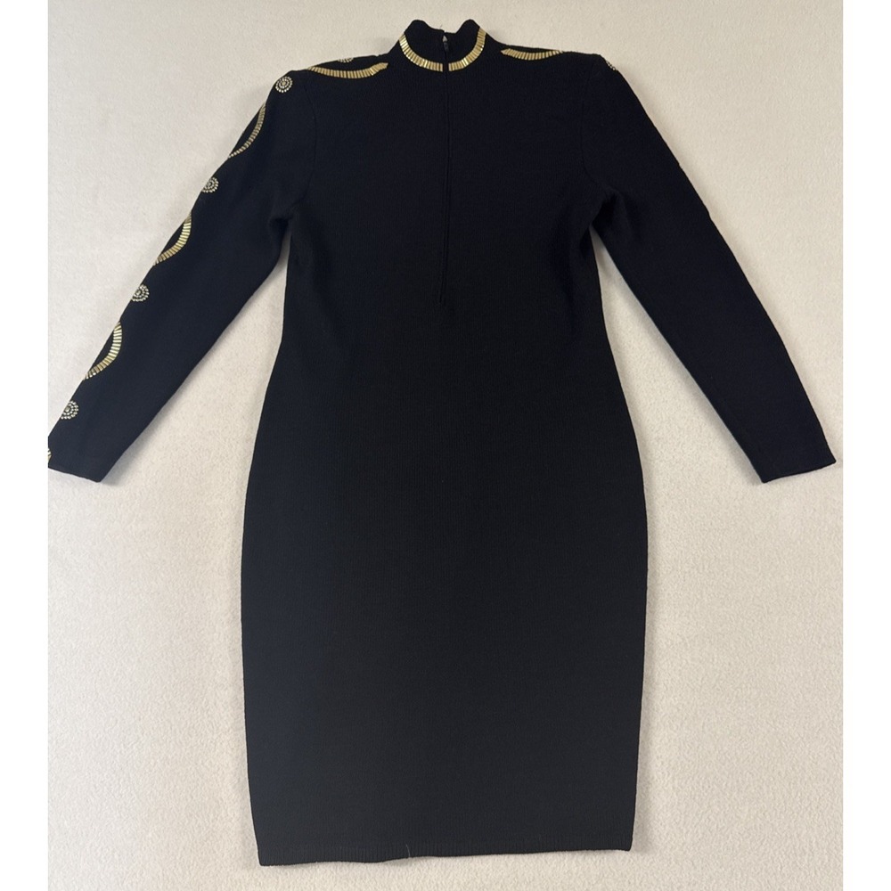 Vtg ST John Santana Knit Dress 6 Black Gold Embellished Cocktail 90s Old Money - Picture 10 of 13